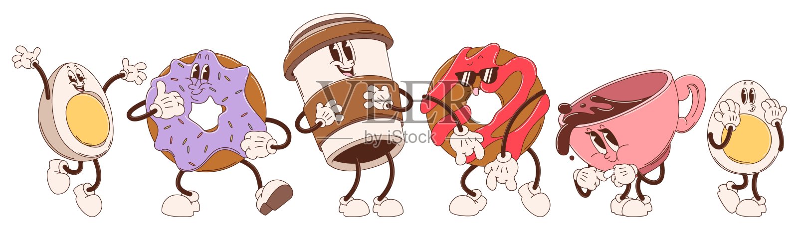 时髦的早餐角色组合插画图片素材