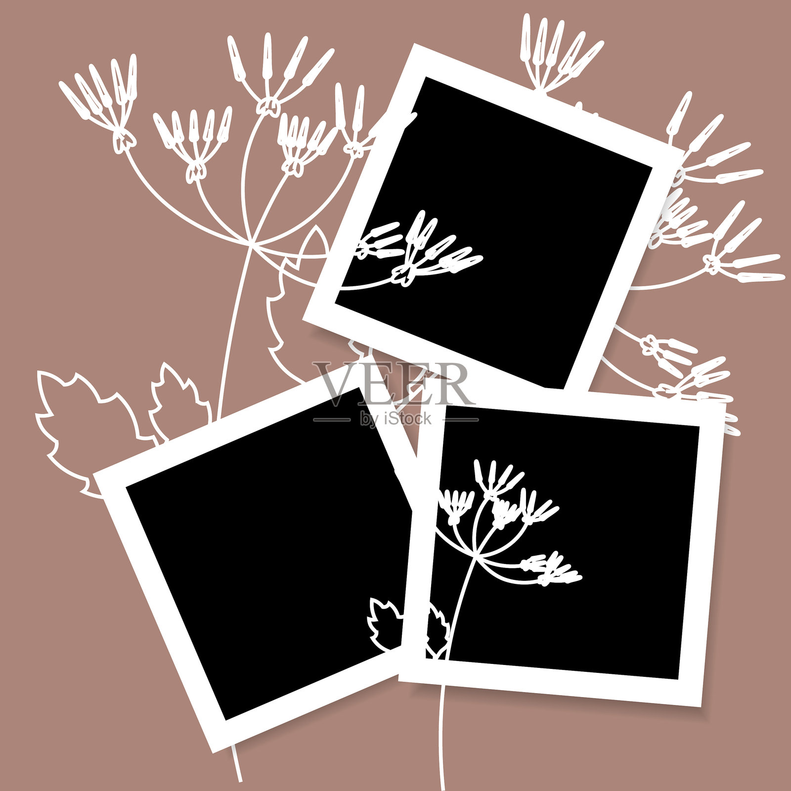 生活般的相框模型组，适用于剪贴簿，背景有阴影和线条花卉。春季矢量插图插画图片素材