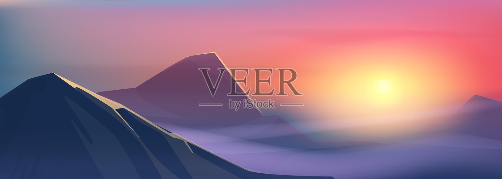 美丽的日落天空映衬着山脉插画图片素材