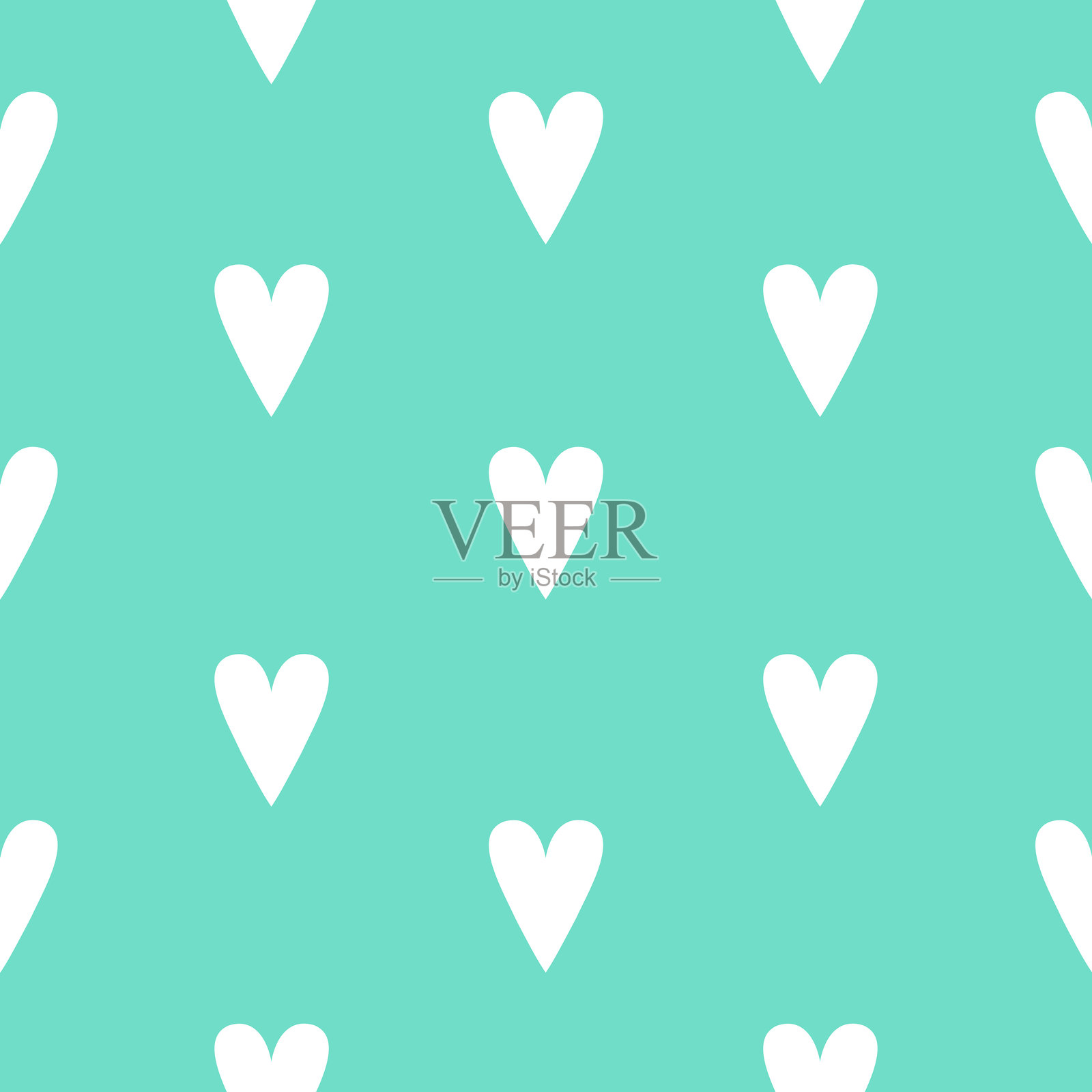 无缝白色心形图案在青绿色背景上插画图片素材