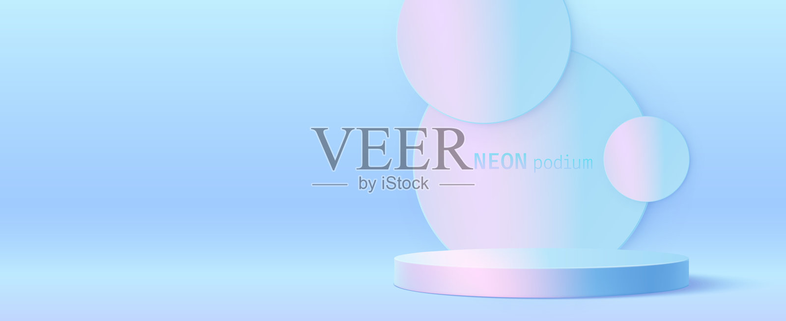 柔和蓝粉色背景上的全息圆形讲台插画图片素材