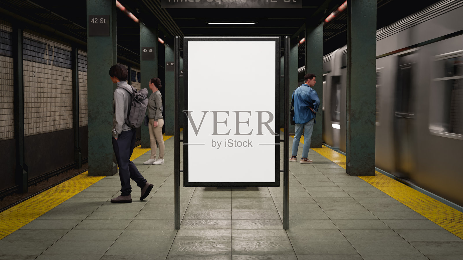 3D渲染。机场走廊中的空白广告牌。适合您的广告需求。照片摄影图片