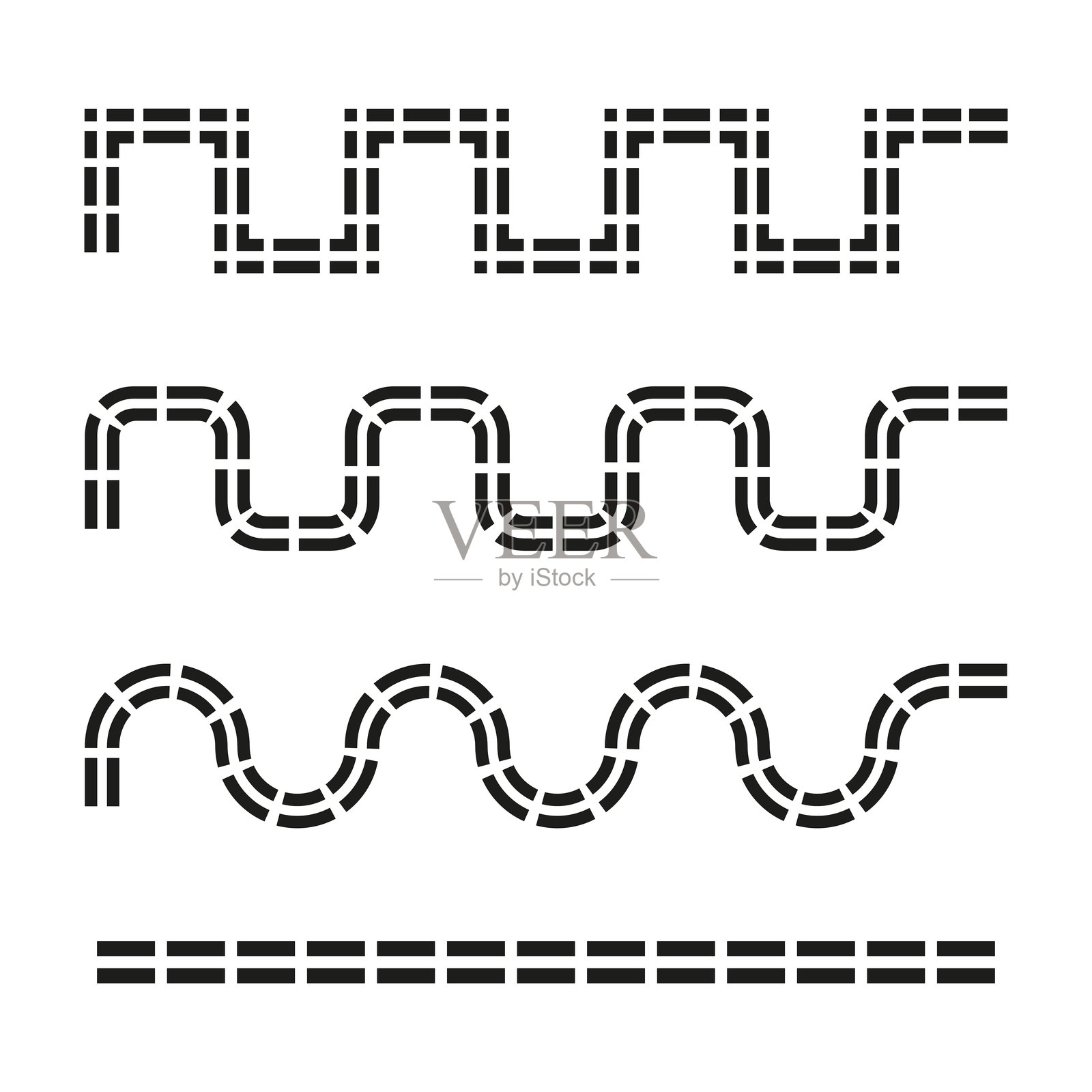 道路设置。高速公路。黑色弯曲街道。基础设施元素。插画图片素材
