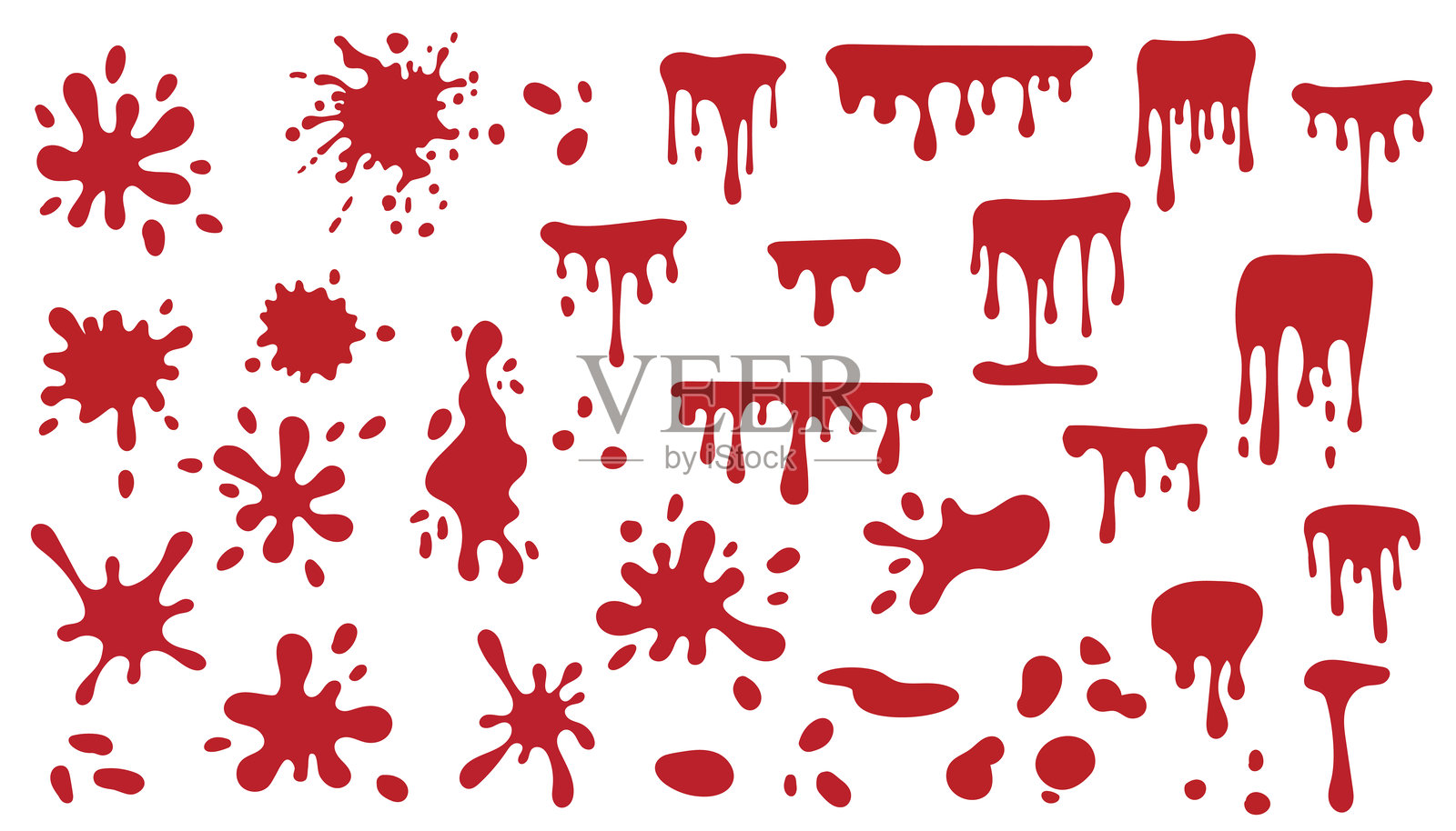 血液飞溅，滴落的组合。血滴和血块。血迹。孤立。万圣节组合，颜料滴落，恐怖系列，流血包，粗糙滴落，墨水滴落，颜料滴落，颜料飞溅。插画图片素材