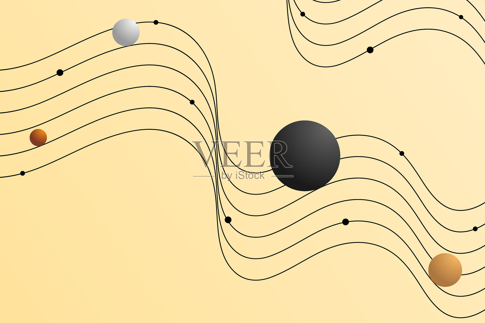 抽象奢华背景，带有波浪线和球体。插画图片素材