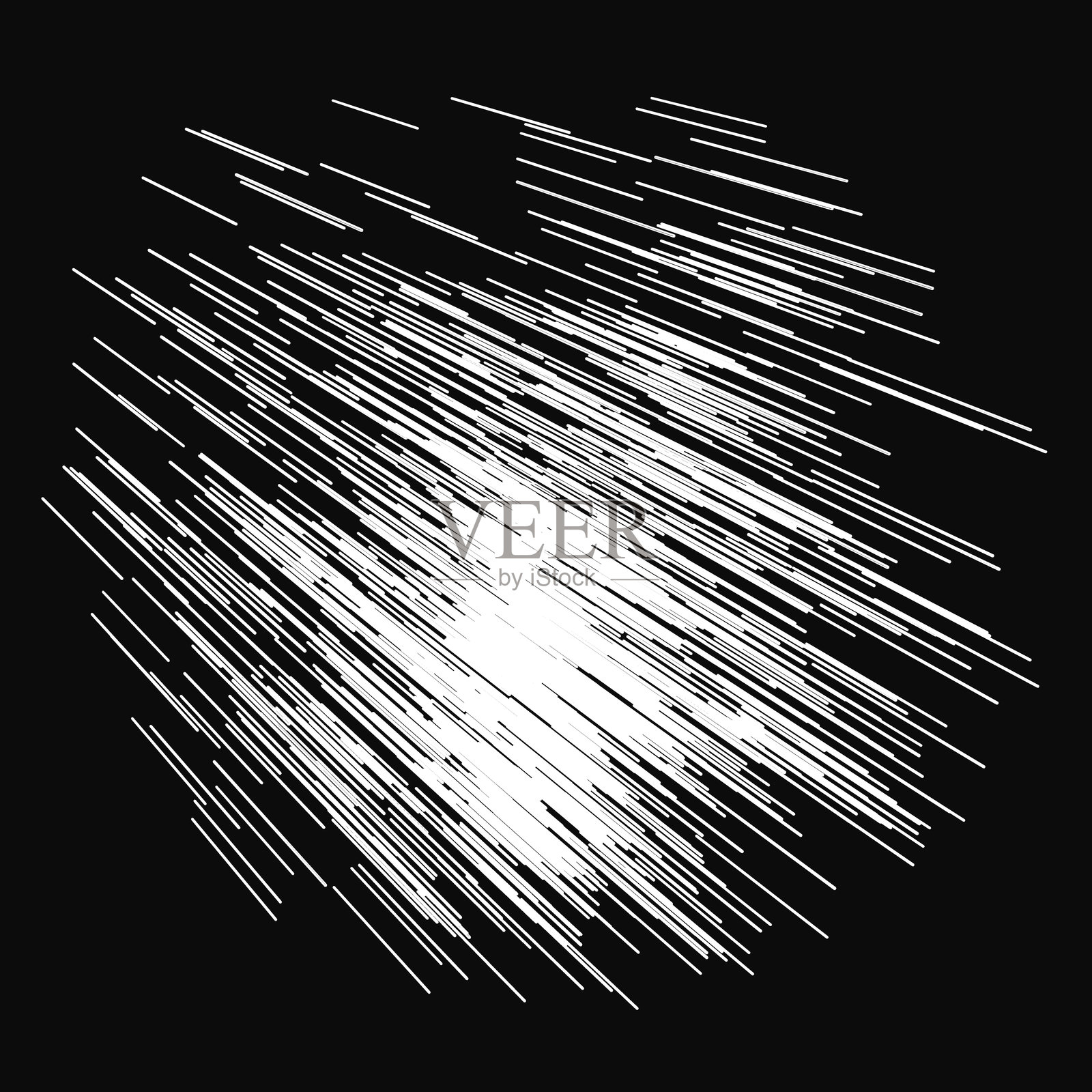 一幅黑白图像，描绘了天空中一条白色光线的抽象形态，充满了动感和能量。插画图片素材