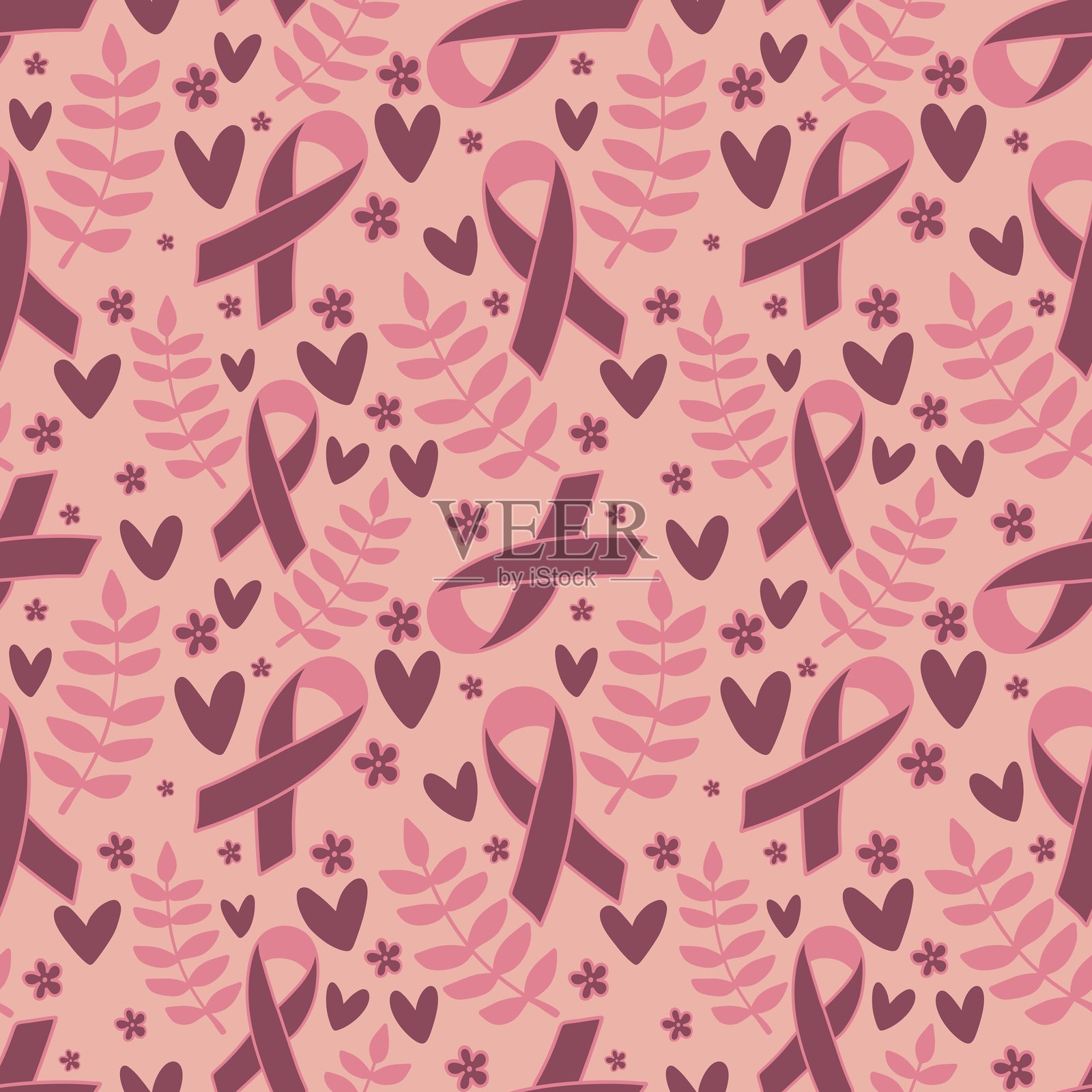 乳腺癌月无缝粉色丝带日乳腺X光检查图案，适用于包装纸、医疗配件和药品插画图片素材