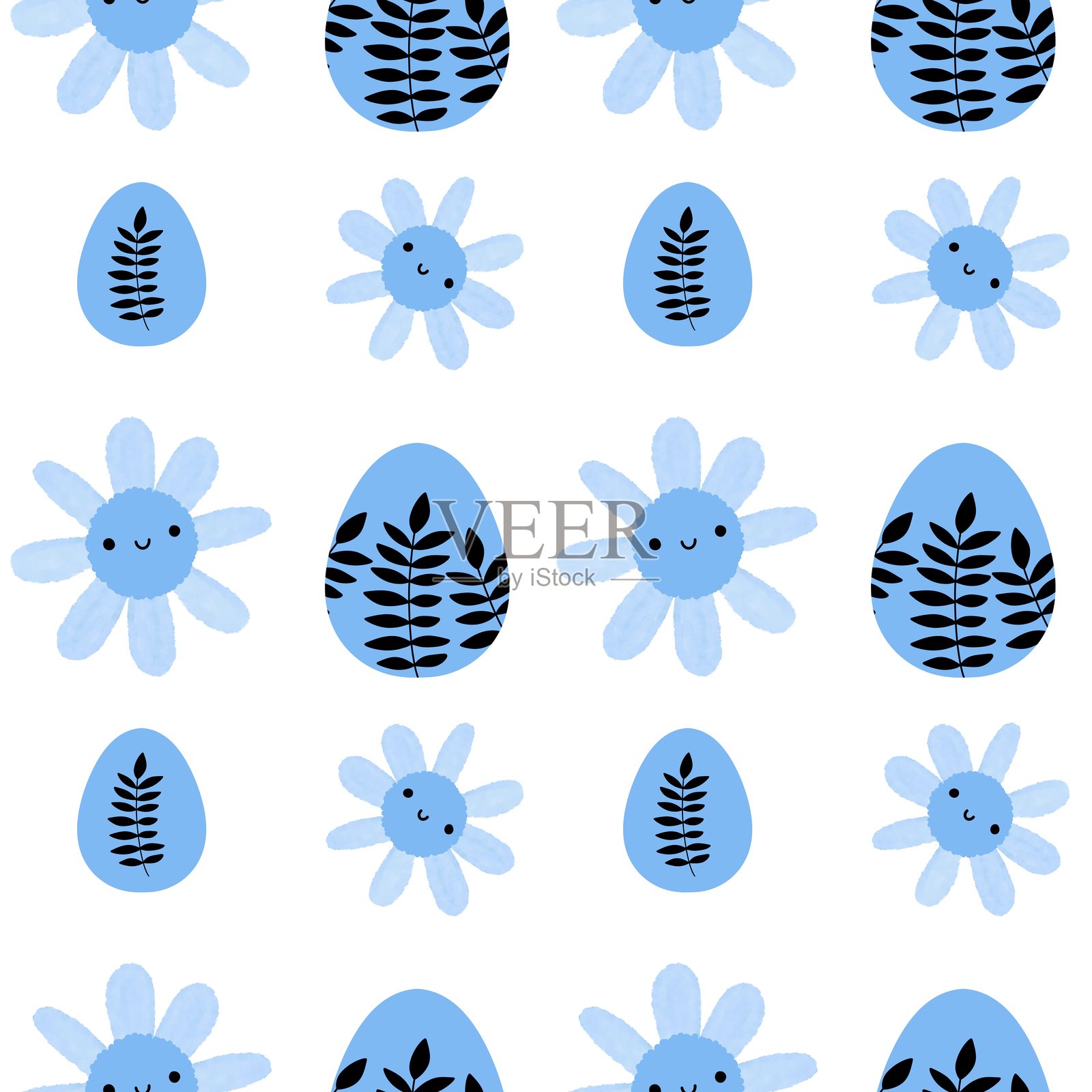 卡通复活节彩蛋无缝图案，适用于包装纸、面料和服装印刷插画图片素材