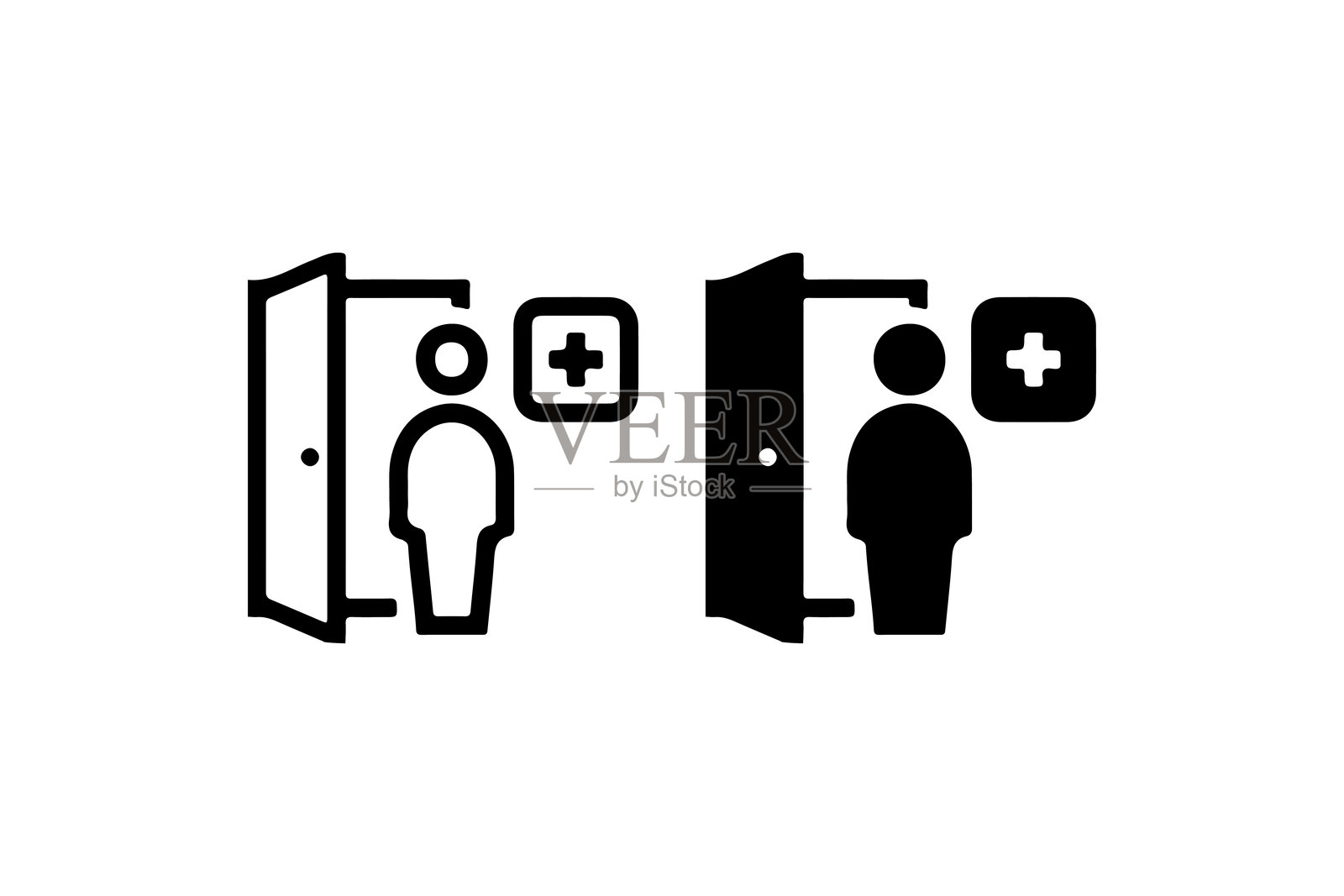 医疗设施入口与患者图标 矢量图插画图片素材