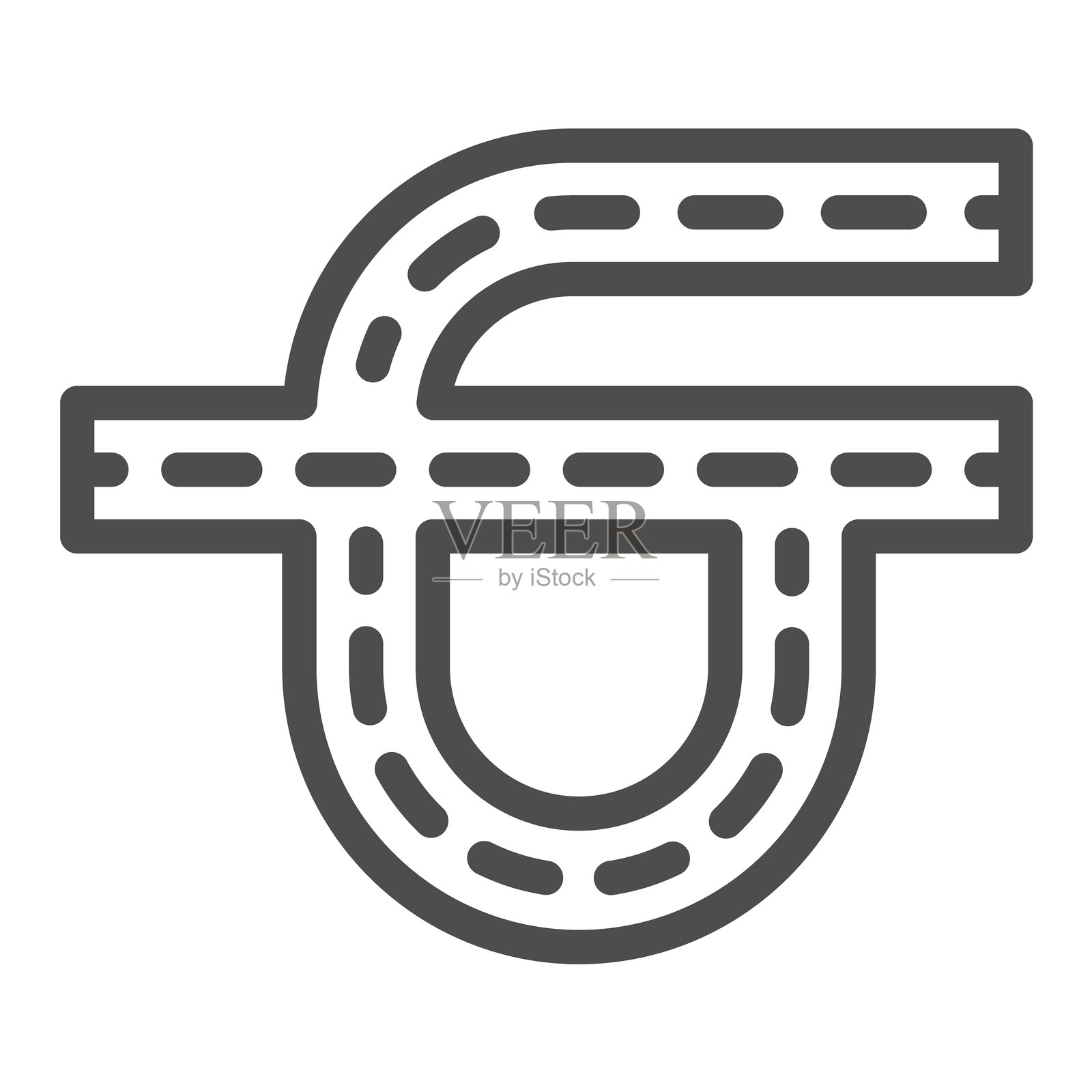 带有轨道出口和环形线路的道路图标，构建道路概念。矢量图形。白色背景上的道路施工项目计划标志，适用于移动或网页设计的轮廓风格图标。插画图片素材