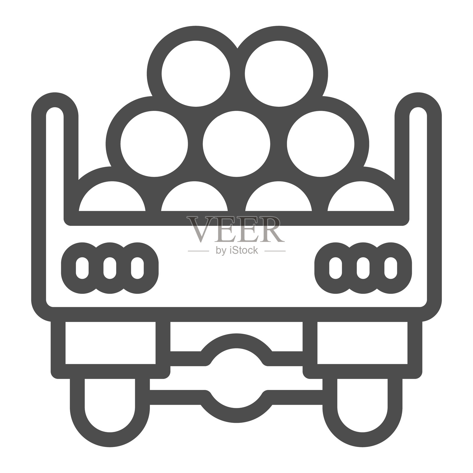树干装载卡车线条图标，森林工业概念。矢量图形。装载木材的卡车，白色背景上的运输标志，适用于移动或网页设计的轮廓风格图标。插画图片素材