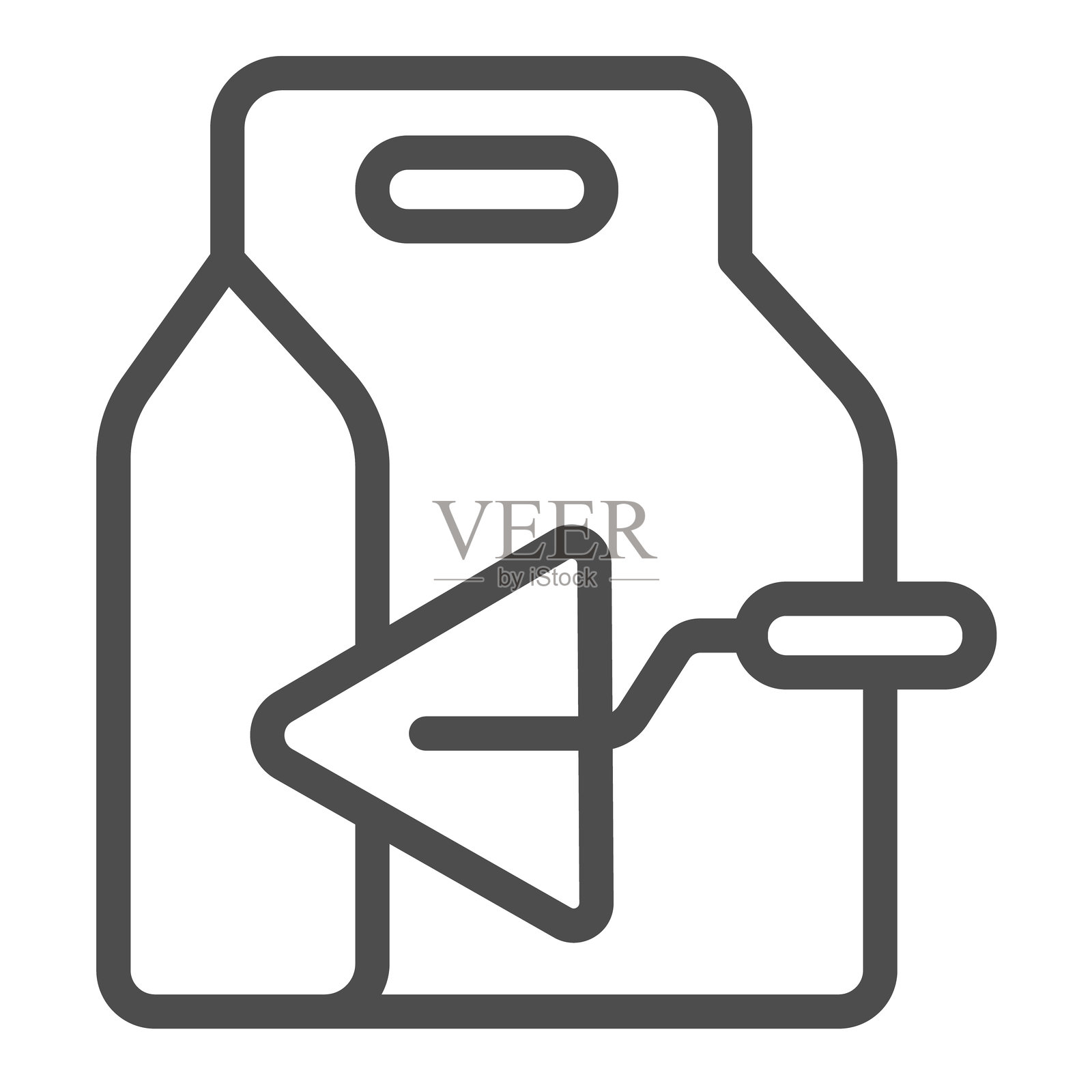 水泥纸袋与抹子线条图标，铺路概念。矢量图形。混凝土袋和泥刀，白色背景上的建筑标志，适用于移动或网页设计的轮廓风格图标。插画图片素材