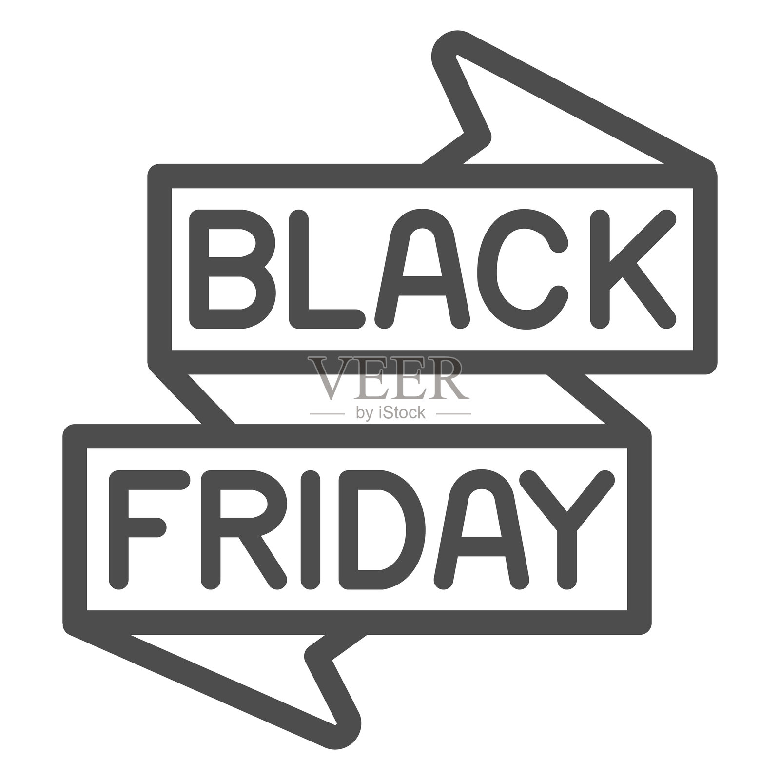 黑色星期五概念的带有文字的丝带图标。矢量图形。白色背景上的促销条纹，适用于移动或网页设计的轮廓风格图标。插画图片素材