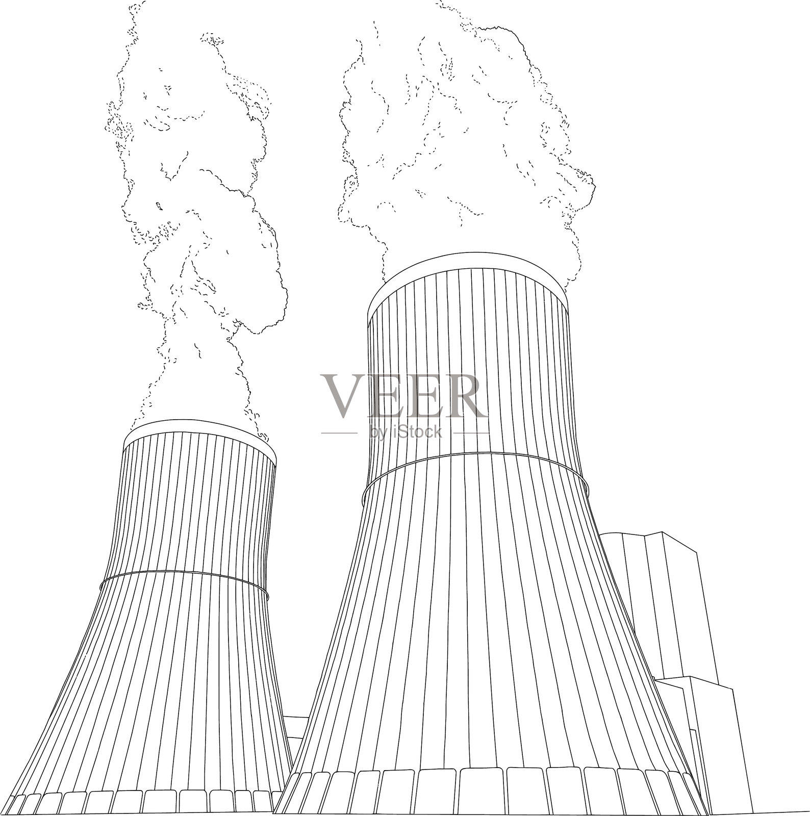 电厂冷却塔线条艺术插画图片素材