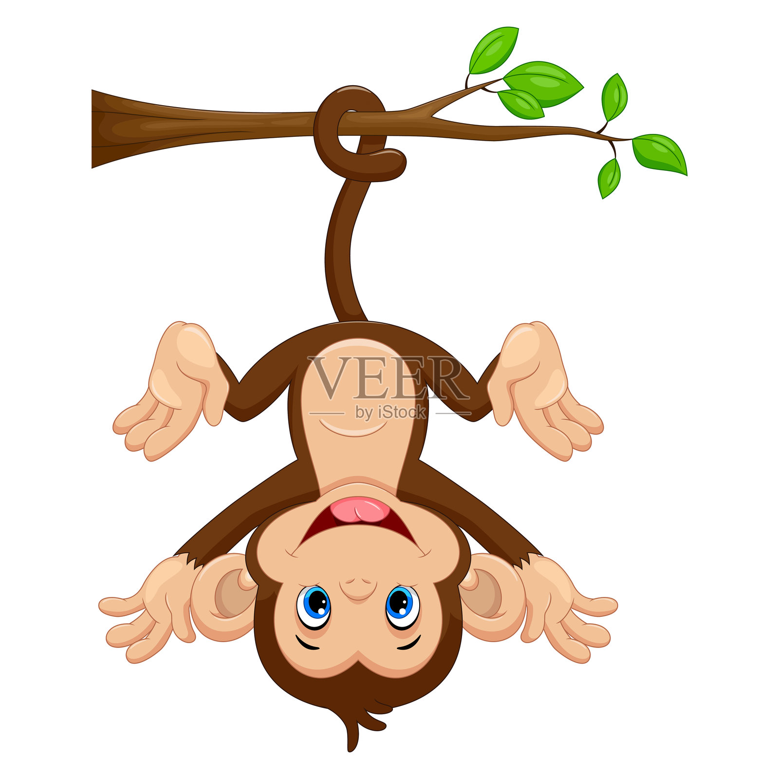 可爱的猴子挂在树上的矢量插图插画图片素材