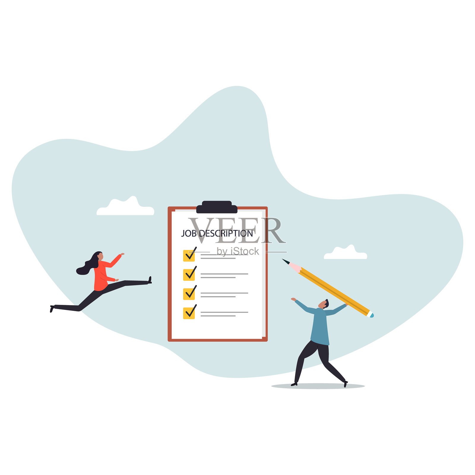 职位描述、资格和要求、工作范围文件、职责和责任的就业角色设计。插画图片素材