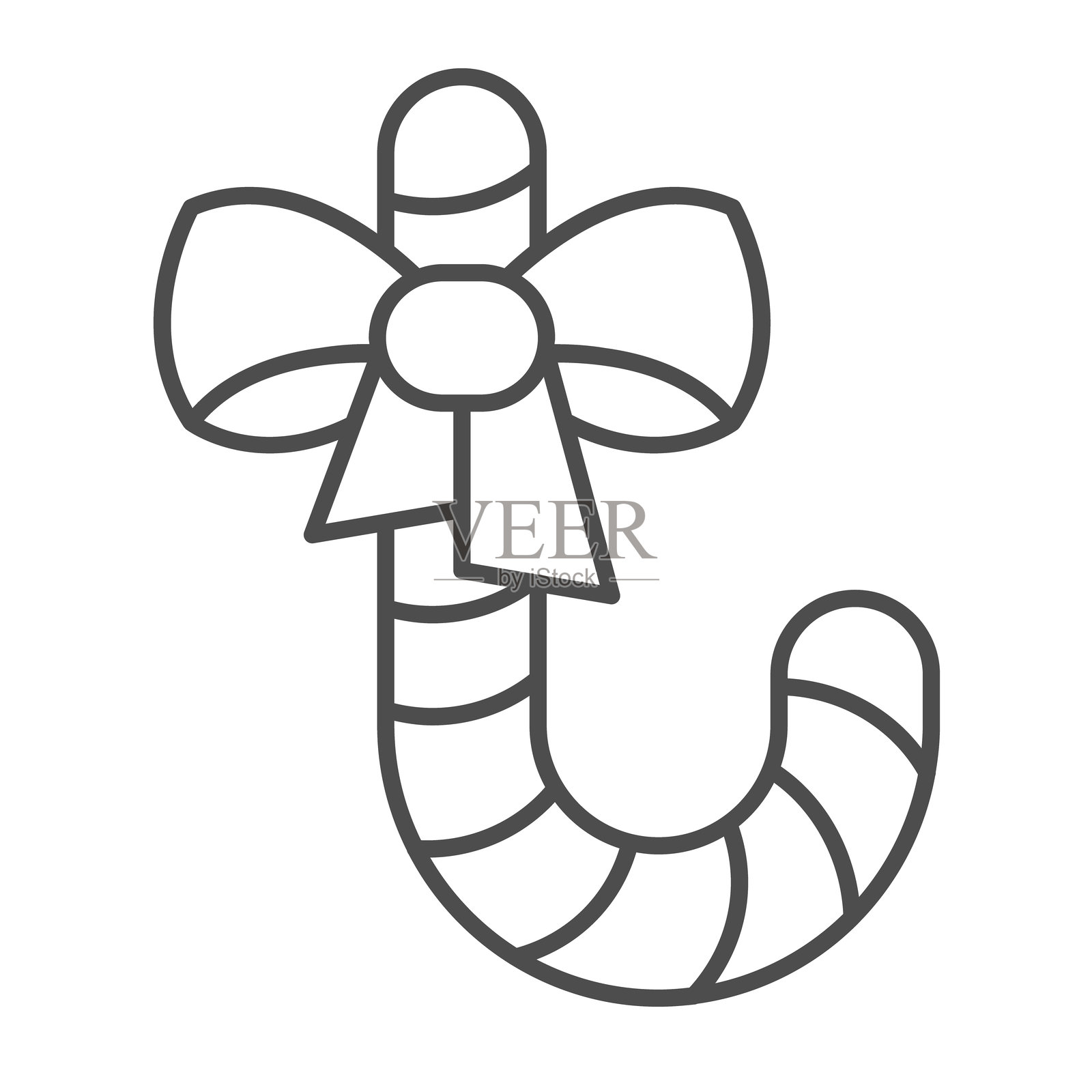 带丝带的拐杖糖细线图标，快乐的圣诞概念。矢量图形。白色背景上的棒棒糖钩糖标志，适用于移动或网页设计的轮廓风格图标。插画图片素材