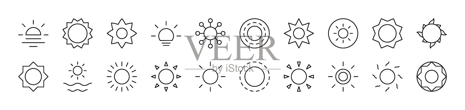自然与天气的象征——太阳，细线图标集合。可编辑的线条。适用于网站、书籍、卡片、应用程序。插画图片素材