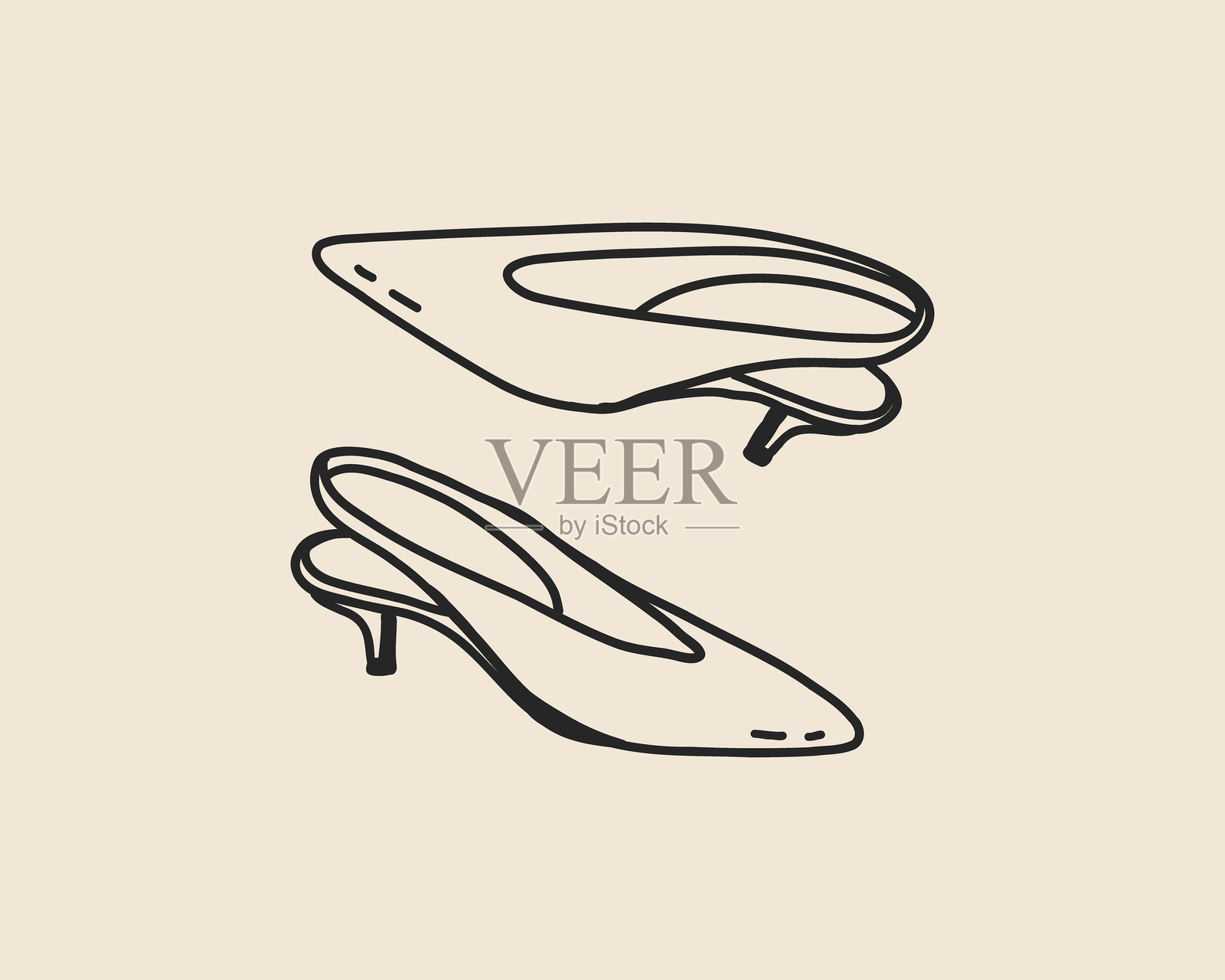 线条艺术女性高跟鞋。俏皮的手绘时尚婚鞋涂鸦草图。矢量轮廓插图插画图片素材