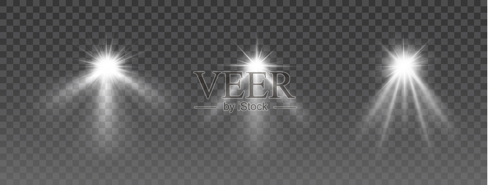 明亮的白色聚光灯，带有真实的光晕，三个光束源创造出氛围照明效果，适合摄影、戏剧、活动设计和数字艺术，具有专业的照明效果。插画图片素材