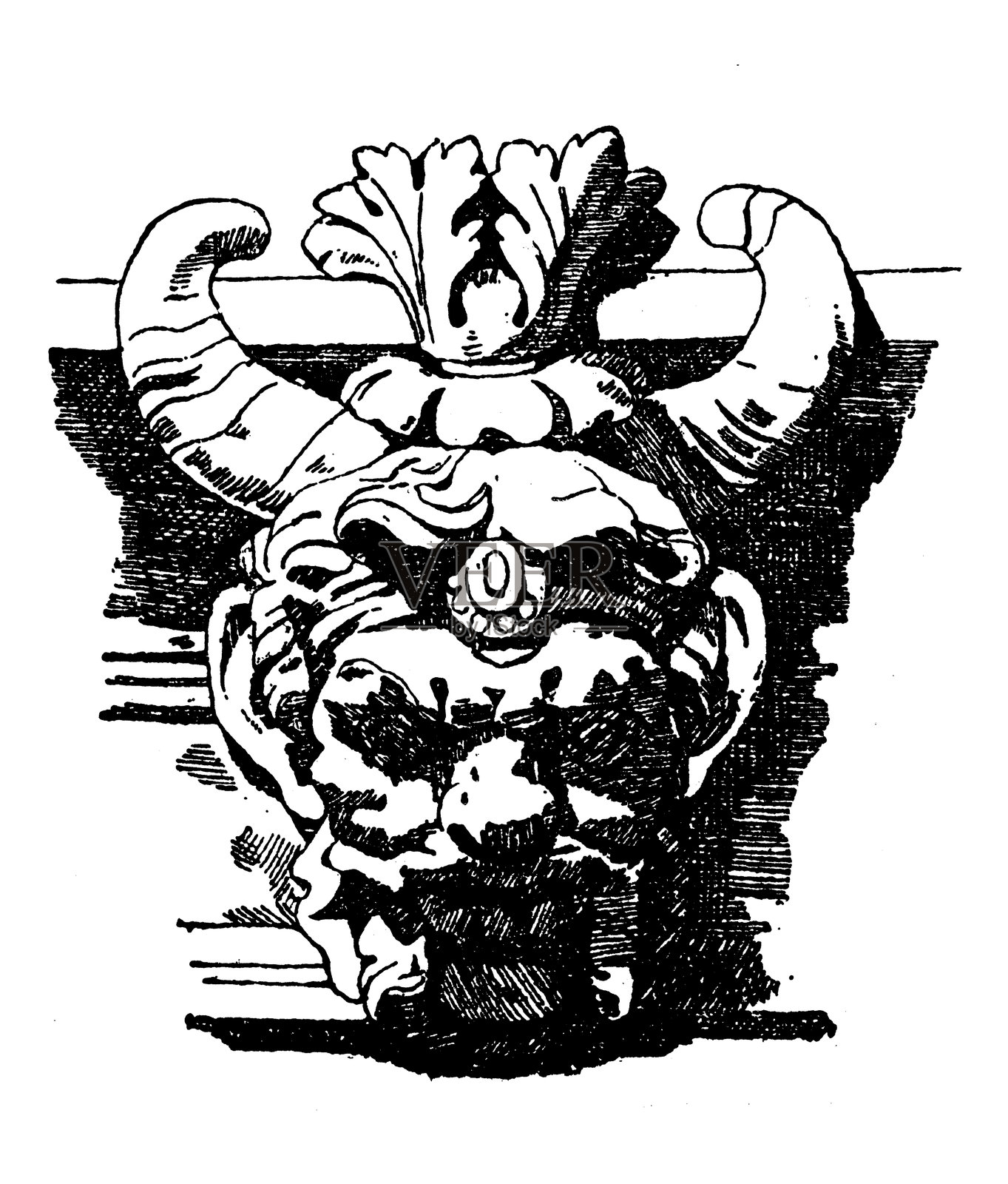 怪异面具与神话装饰，装饰品，设计元素插画图片素材