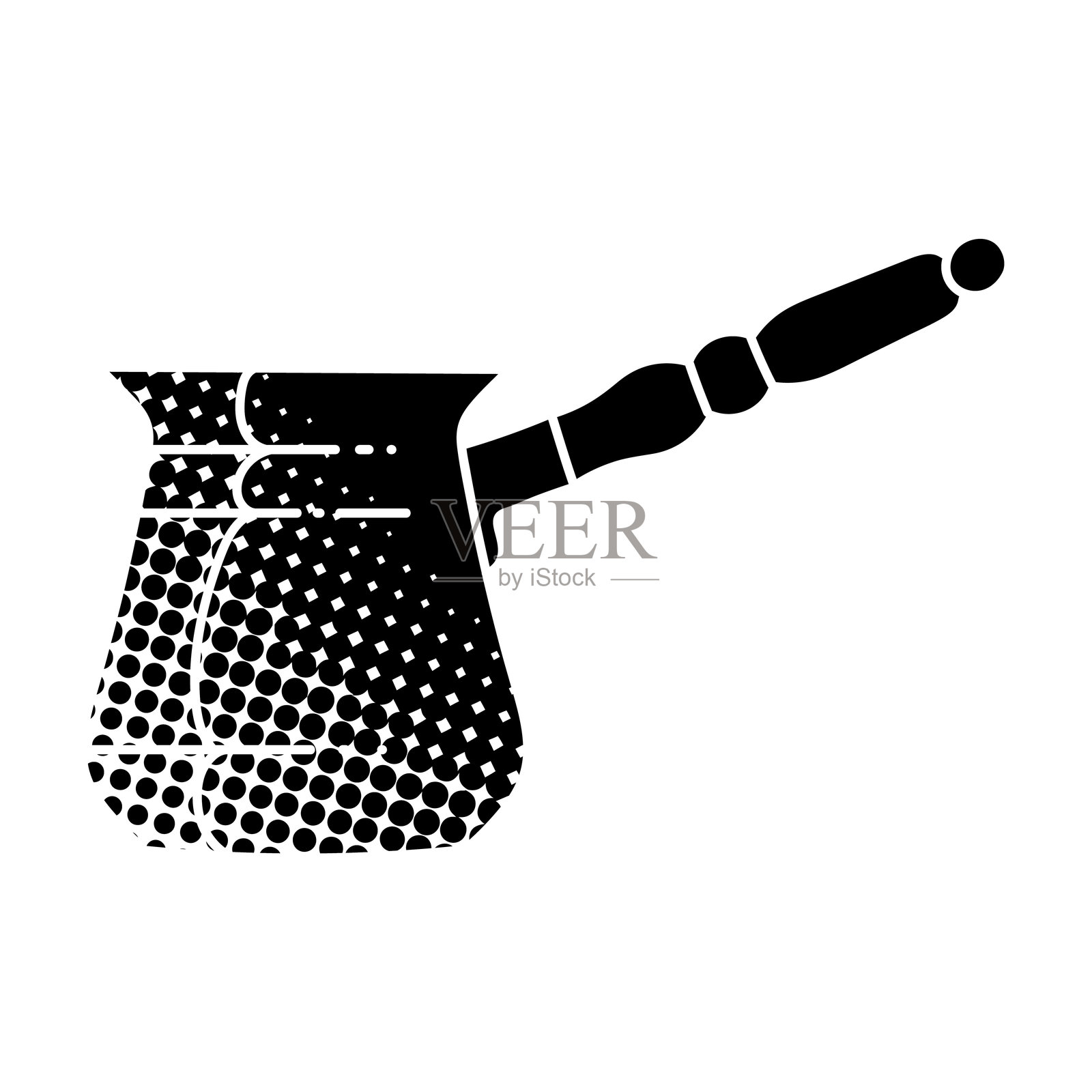 土耳其波斯传统咖啡制作杯，黑色手绘图标，采用半色调纹理风格插画图片素材