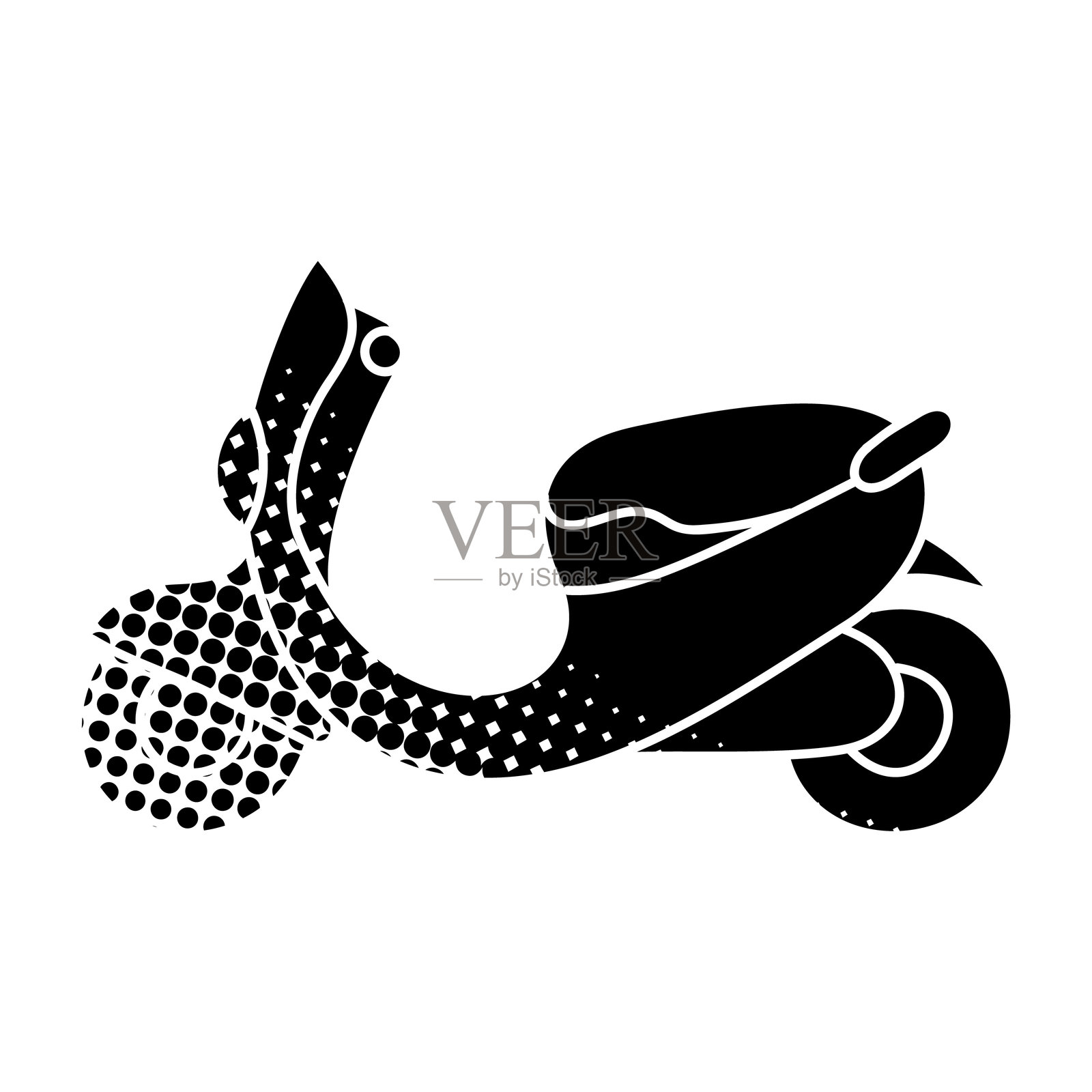 复古黑色踏板车手绘图标，采用半色调纹理风格插画图片素材