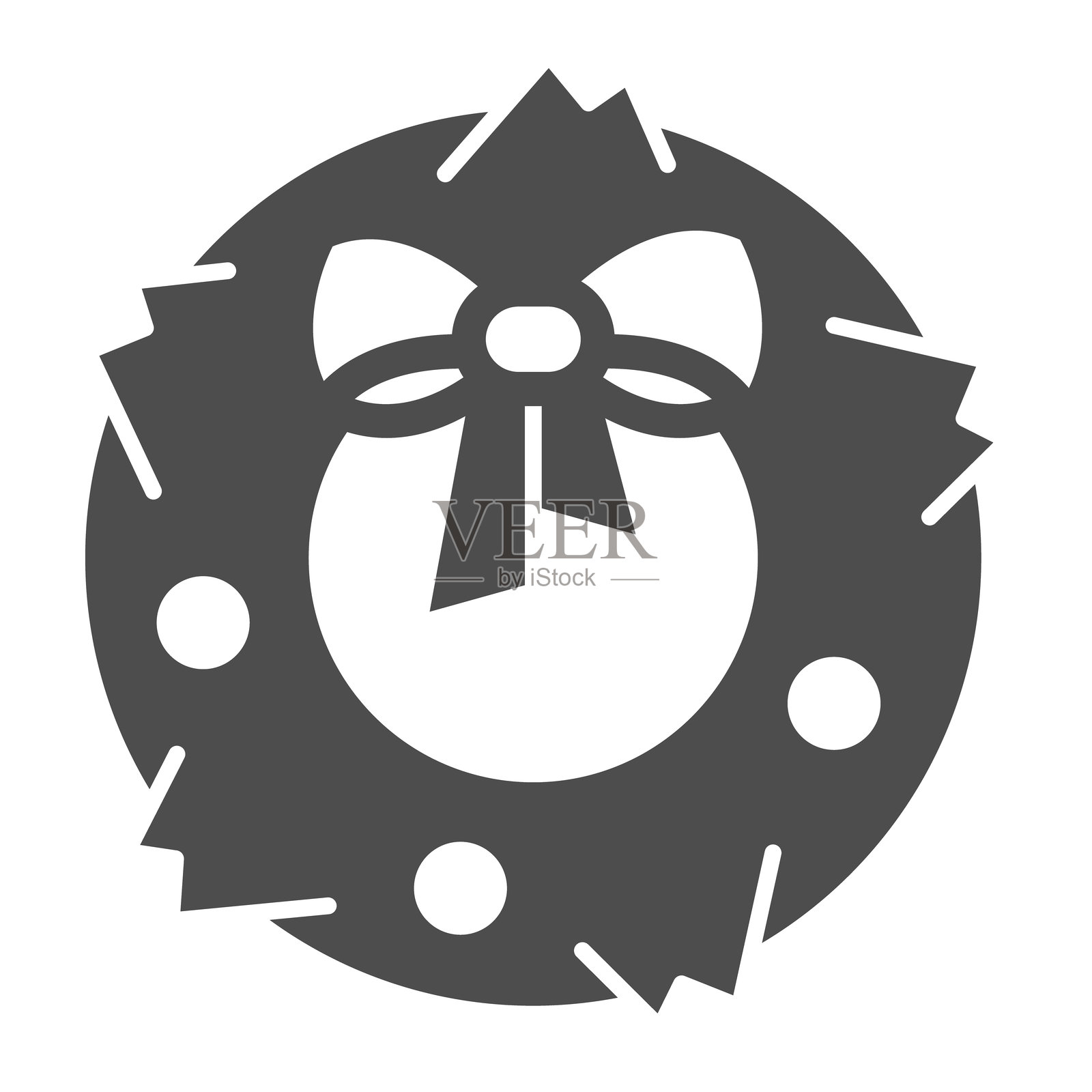 带丝带的门花环实心图标，圣诞快乐概念。矢量图形。月桂花环，白色背景上的叶子分支标志，适用于移动或网页设计的图形风格图标。插画图片素材