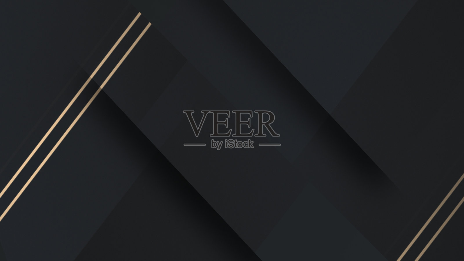 奢华的多边形抽象黑色金属背景，带有金色光线。黑暗的3D几何纹理插图。插画图片素材