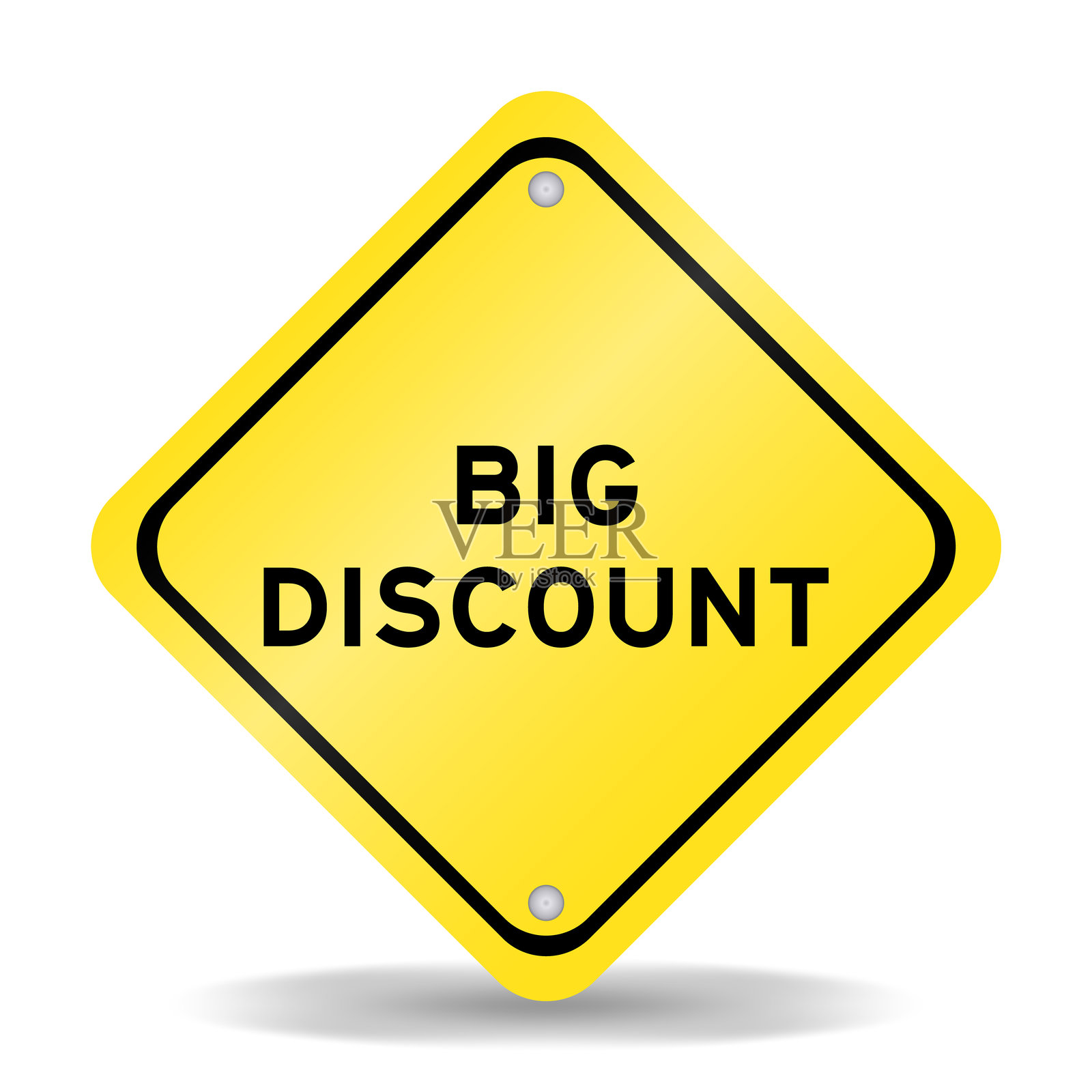 白色背景上的黄色交通标志，写着“大折扣”插画图片素材