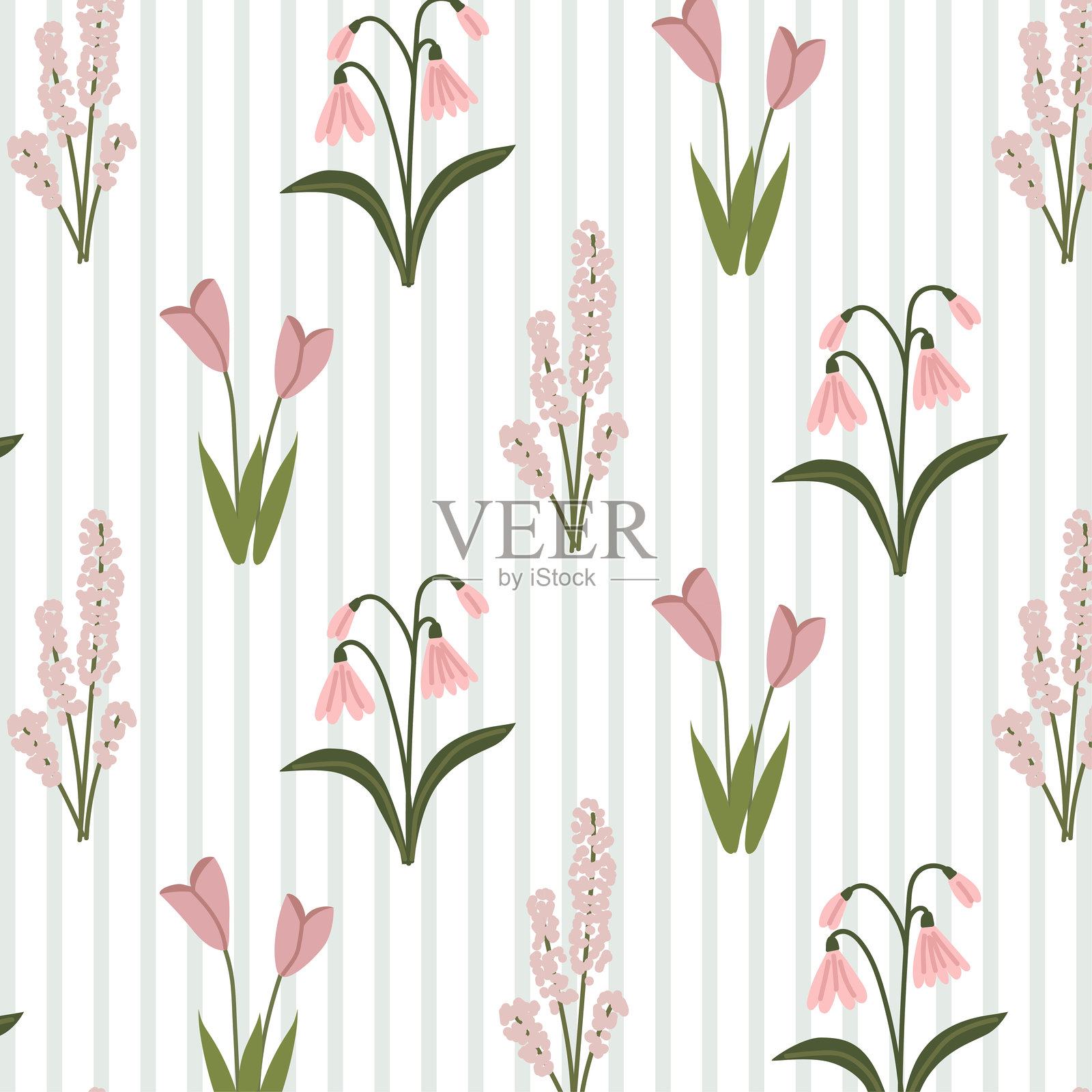 无缝春花花卉图案插画图片素材