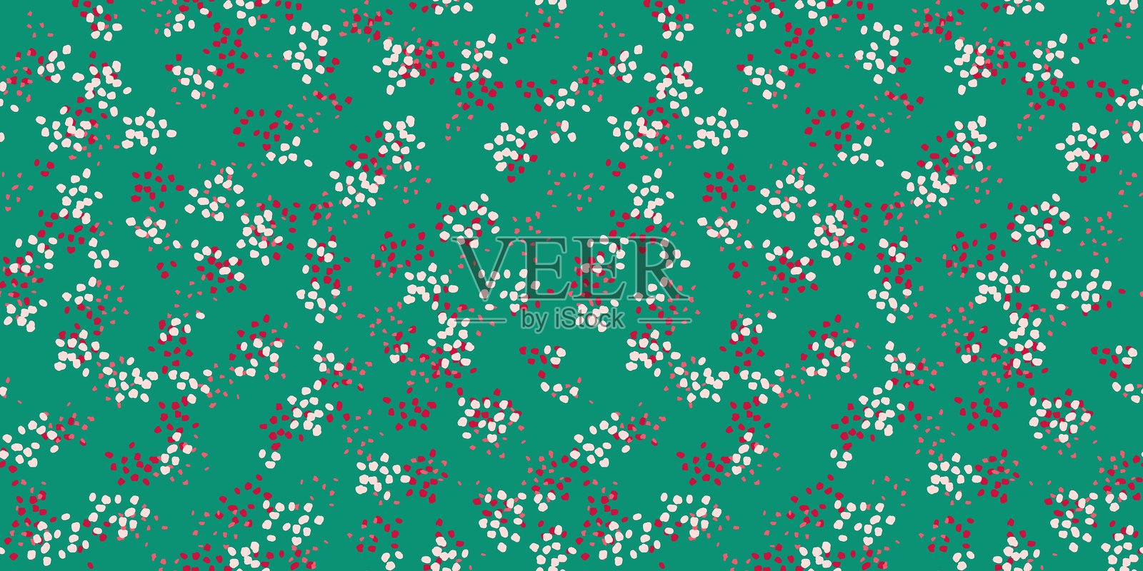 绿色背景上的无缝斑点图案。矢量手绘草图。带有抽象形状的简单装饰，随机的点、斑点、雪花。插画图片素材