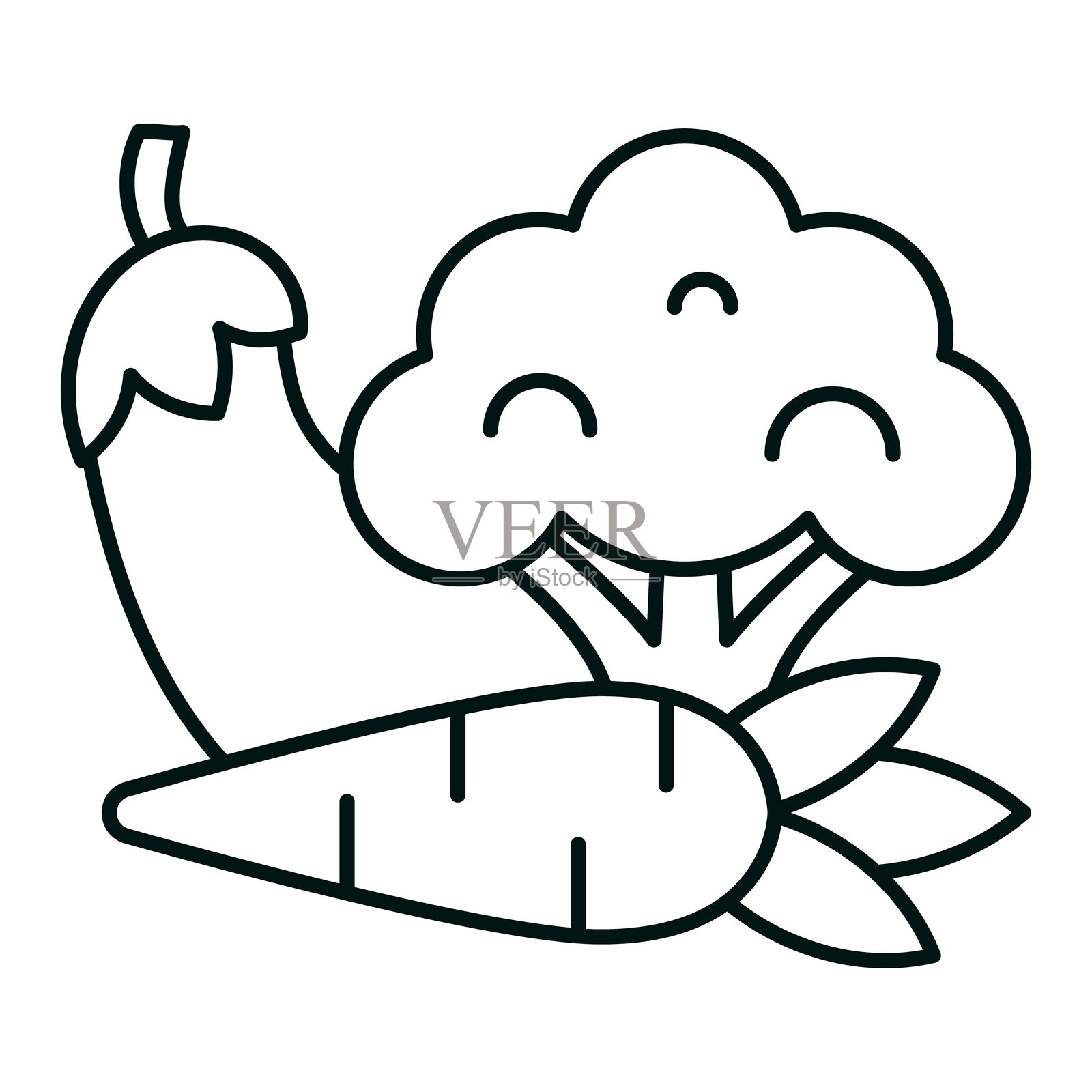 蔬菜图标。胡萝卜和西兰花符号。健康饮食和植物性饮食概念的插图。插画图片素材