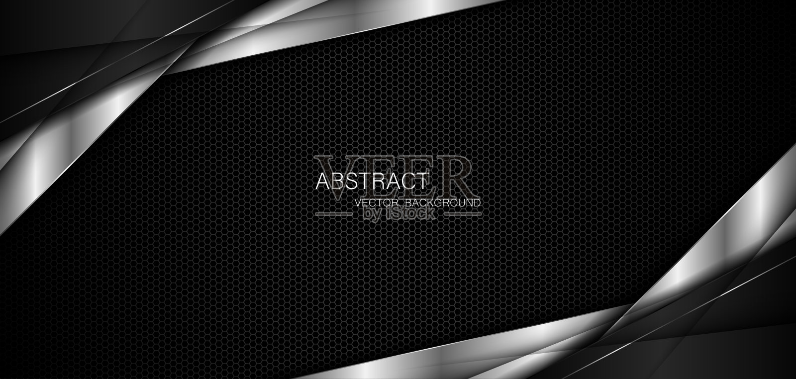 黑色和银色的抽象多边形在深色钢网背景上插画图片素材