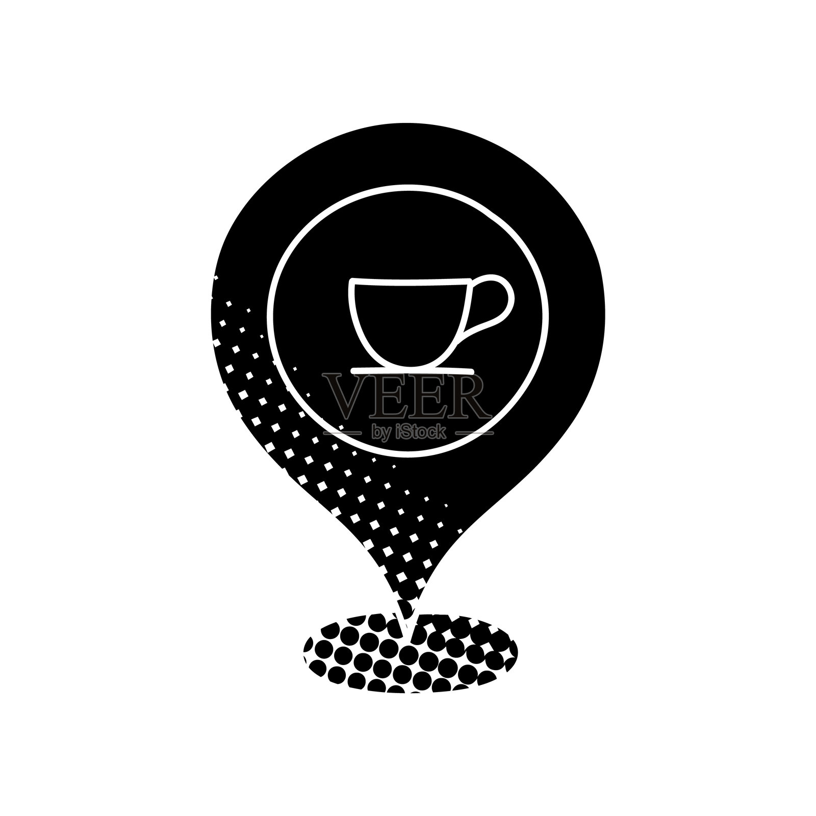 黑色手绘图标，采用半色调纹理风格的咖啡馆定位图标插画图片素材