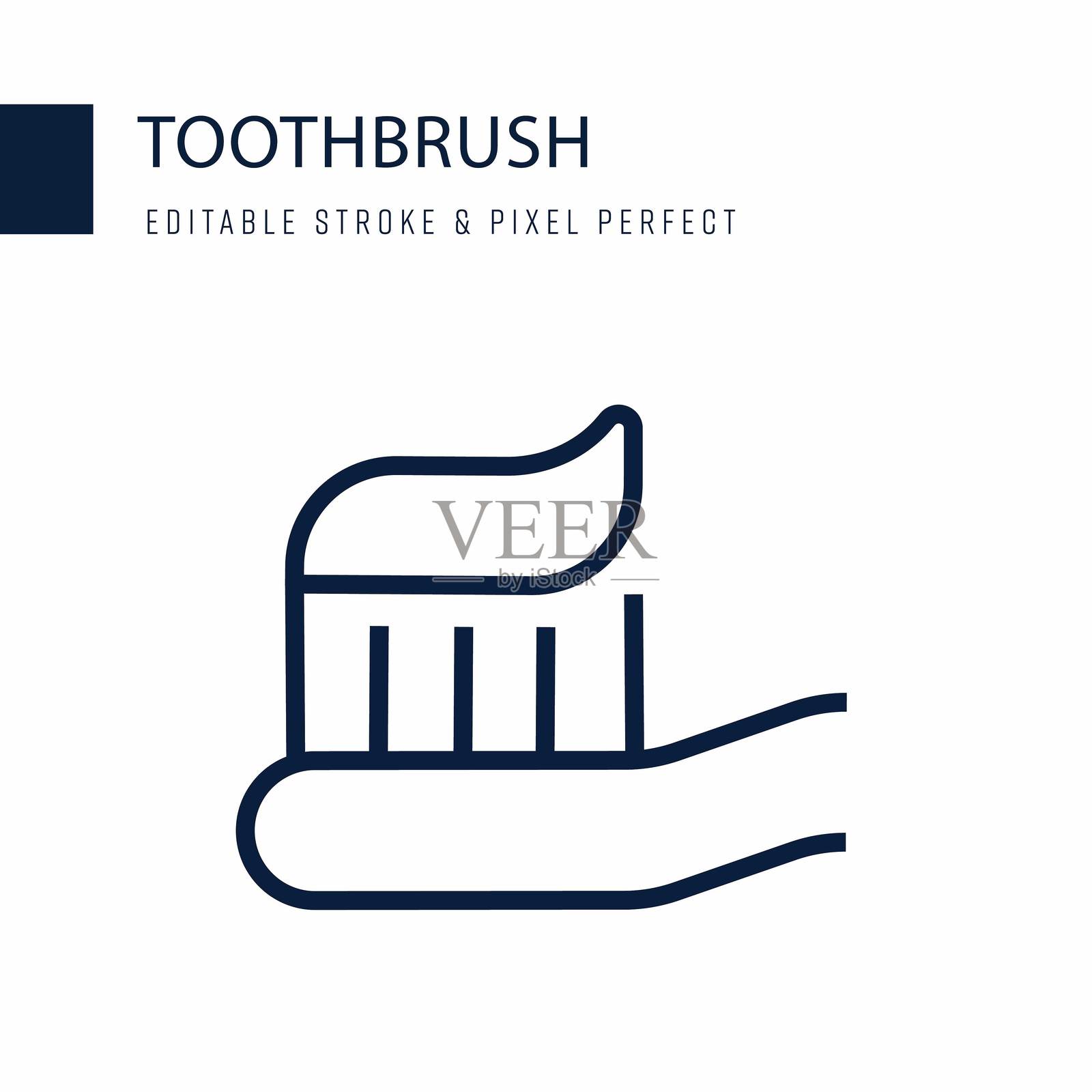 牙刷线条图标。可编辑的线条矢量图标。插画图片素材