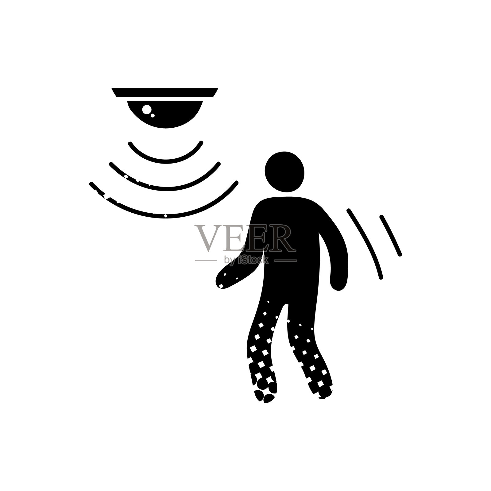 运动传感器黑色手绘图标，采用半色调纹理风格插画图片素材