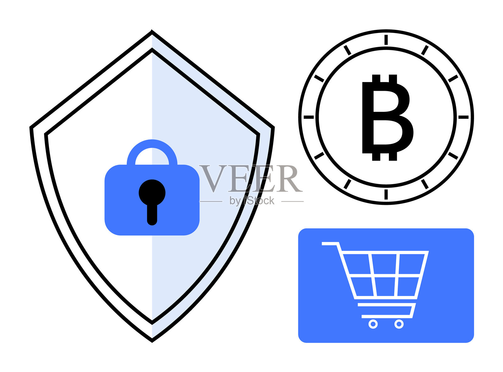 区块链保护和加密货币元素的安全在线交易插画图片素材