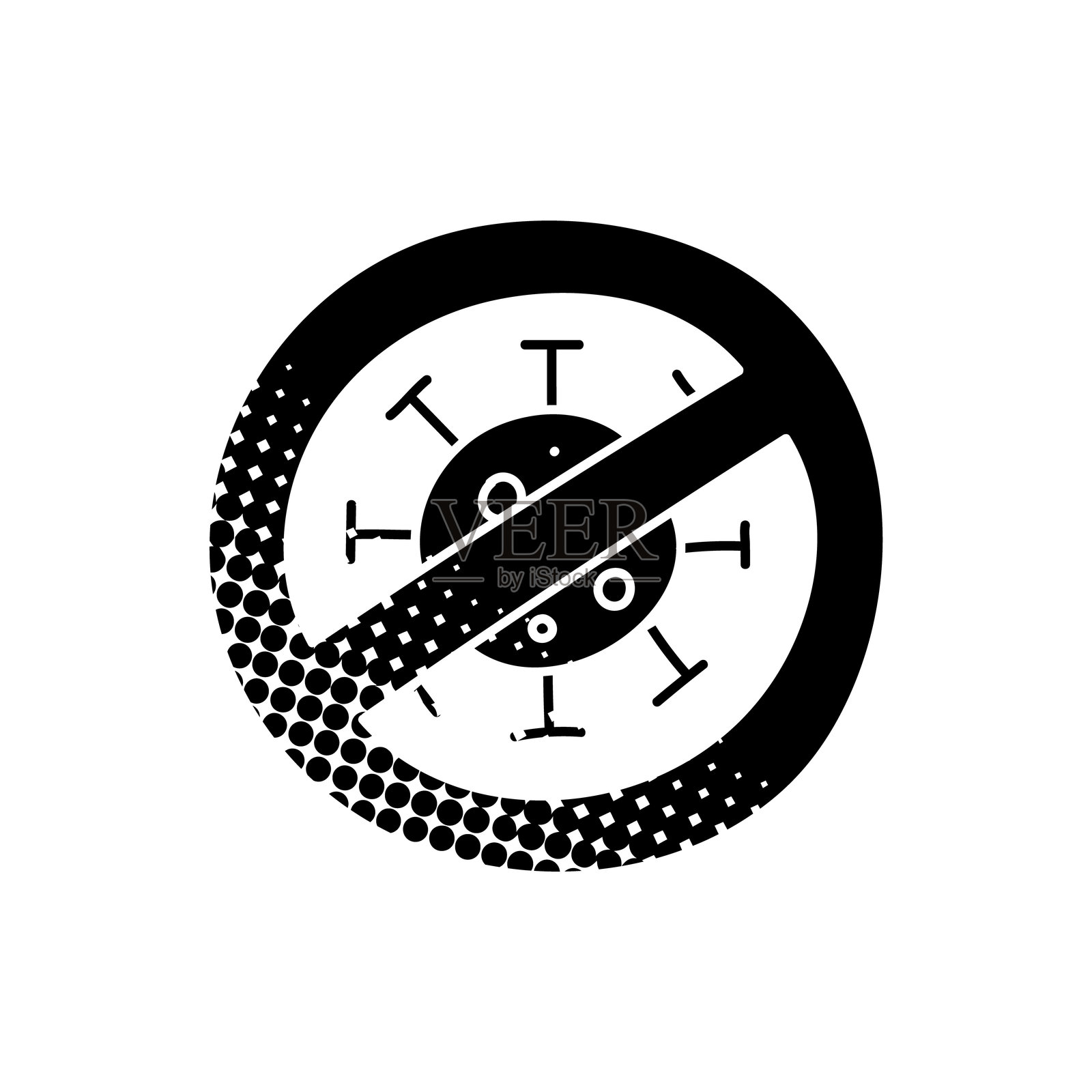 无病毒黑色手绘图标，采用半色调纹理风格插画图片素材