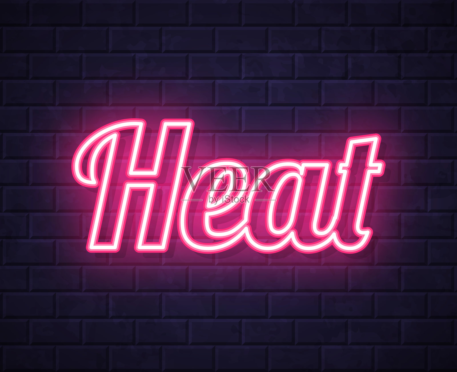 热 - 发光的霓虹文字在砖墙背景上插画图片素材