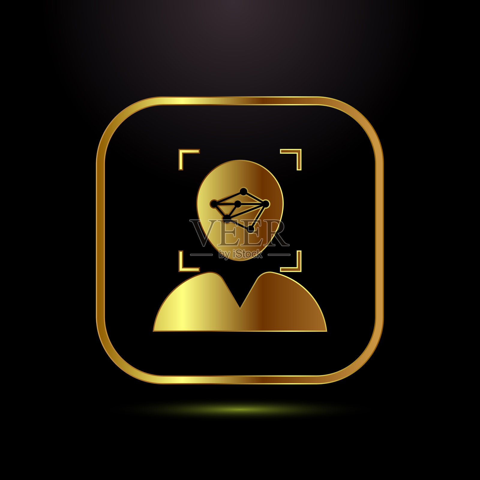 人脸识别图标设计插图，面部扫描标志，金色风格的生物识别图标插画图片素材