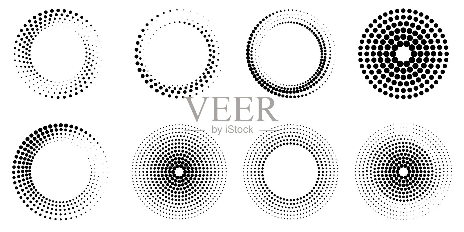 一组半色调圆点框架。插画图片素材