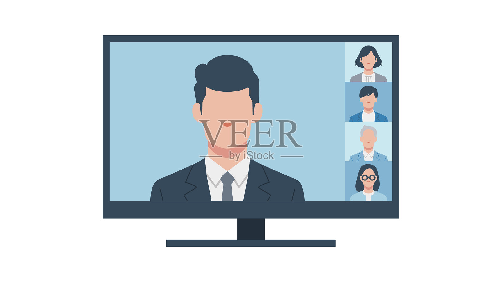 商务人士在线会议屏幕展示插画图片素材