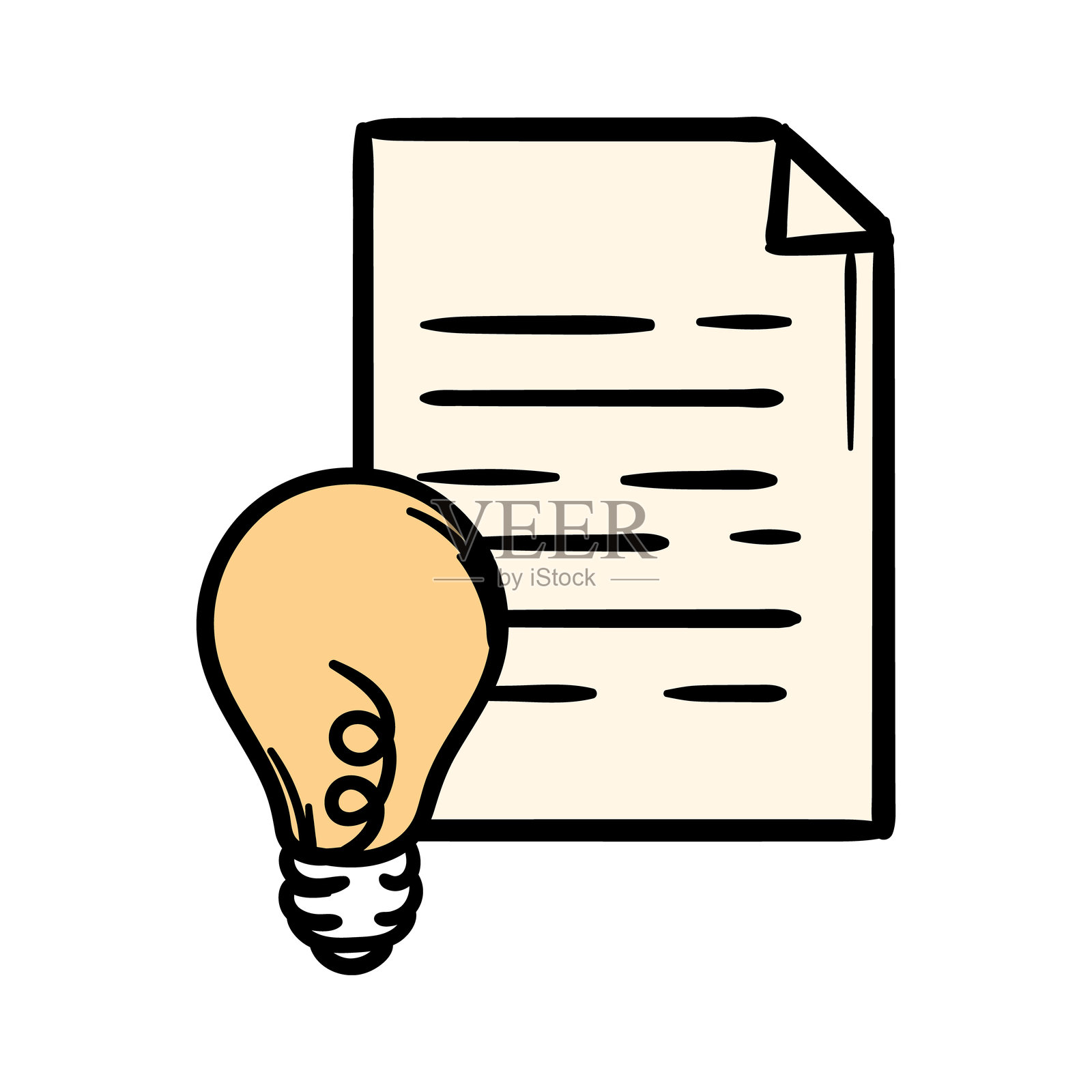 灯。 一张纸。 想法。 一个简单的手绘矢量图标，用于网站、应用程序、传单的设计。 插图独立于白色背景。插画图片素材