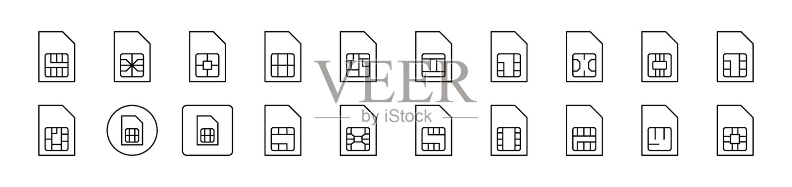 芯片线条图标包。可编辑的笔画。用于卡片、应用程序、横幅和帖子设计的极简线性图标。插画图片素材
