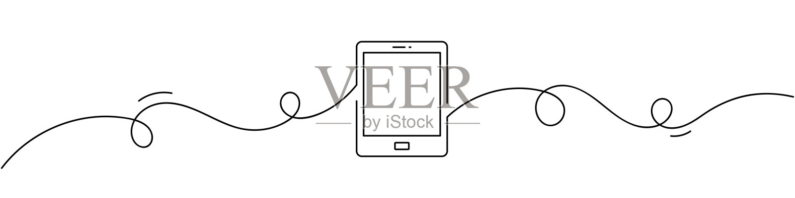 平板电脑图标的一笔连续线条绘图。单线矢量插图插画图片素材