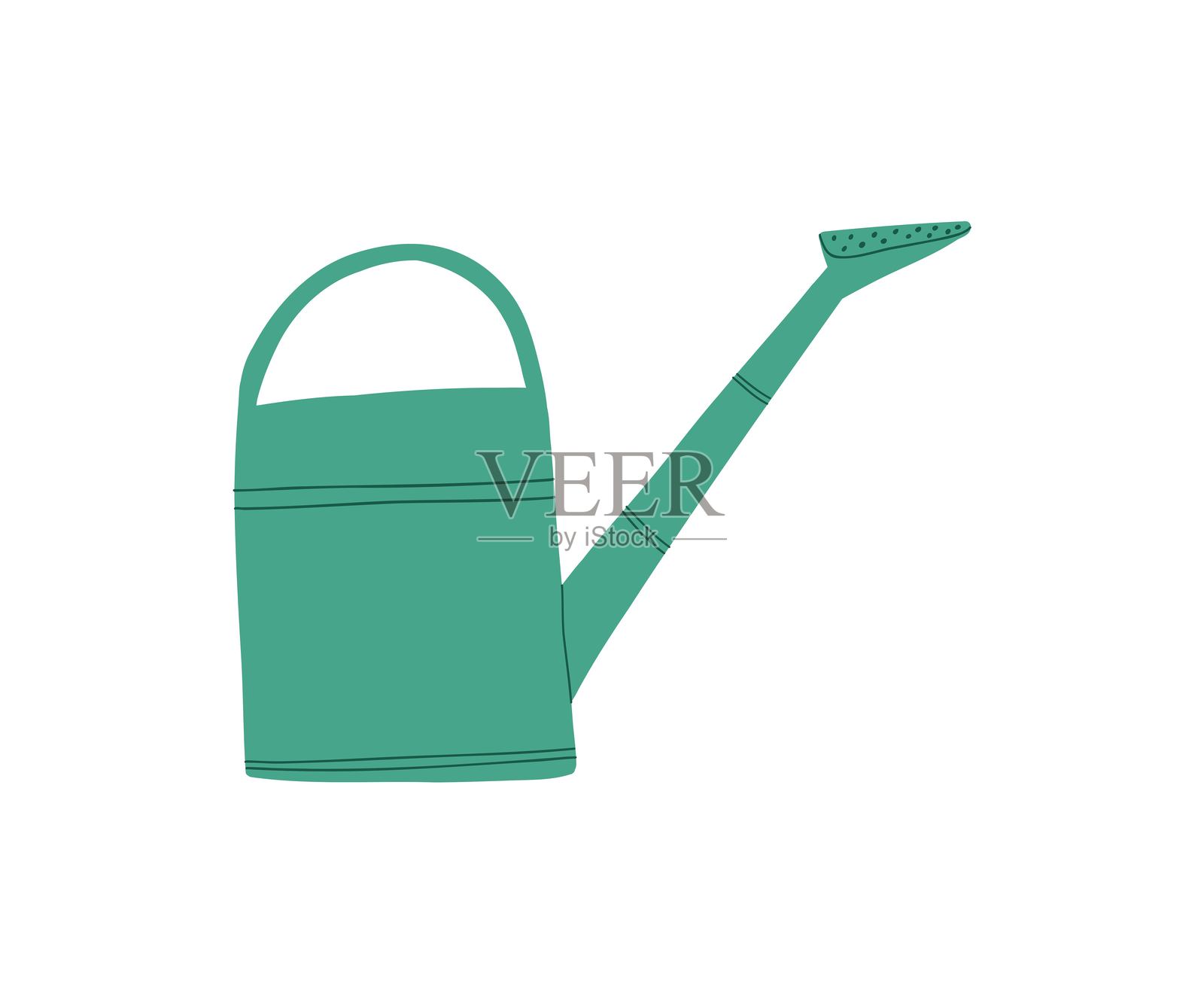一个绿色的浇水壶，常用于园艺和农业插图。插画图片素材