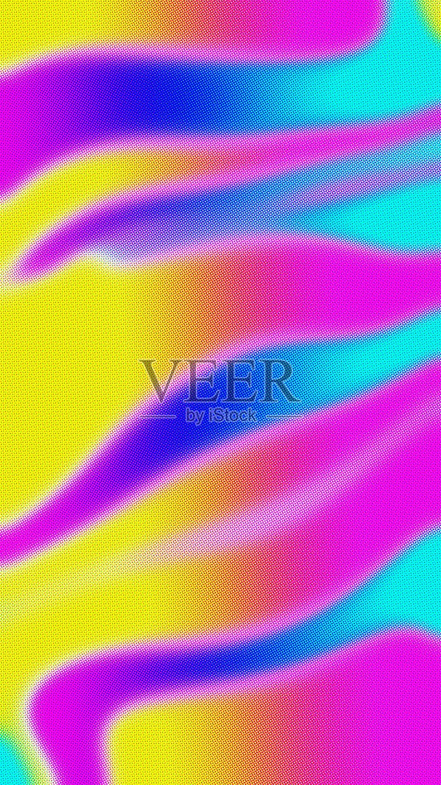 充满活力的波浪图案，霓虹黄、蓝、粉色，适合复古80年代和Y2K美学插画图片素材