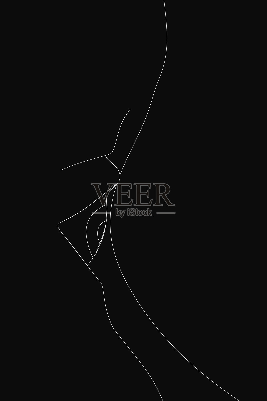 一幅黑白画，描绘了一名女性的身体，中间有一条线穿过。表达脆弱和易碎的概念，仿佛女性的身体已经破碎或受损。插画图片素材