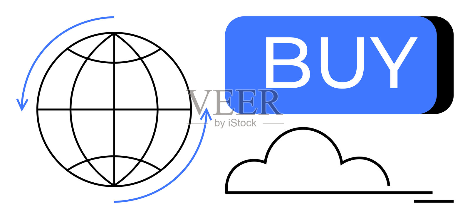 电子商务全球访问，带购买按钮和云计算概念插画图片素材